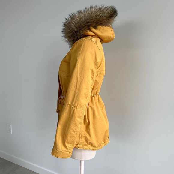 NEW Parka Jacket Yellow Womans Size 4 Teddy Bear Lined Drawstring Full Zip - Picture 3 of 12